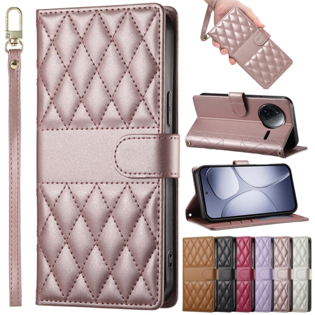 Long Lanyard Crossbody Leather Wallet Card Phone Case For XiaoMi 15 Ultra 14 14T Pro Mi POCO F7 Ultra X6 X5 F6 Pro C75 C65 Cover