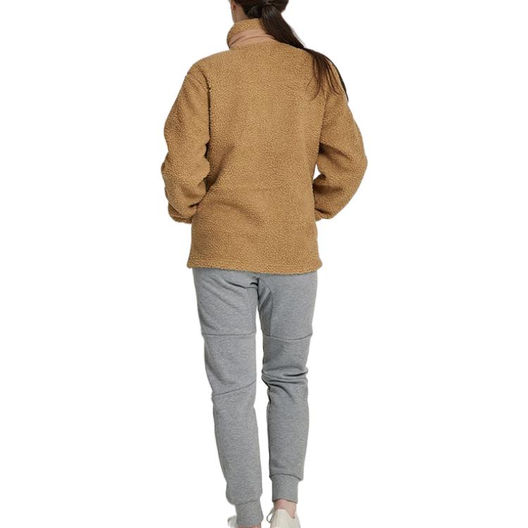 PUMA Solid Color Logo Embroidered Stand-Collar Zip-Up Sherpa Jacket Unisex Jacket Khaki 932667-02