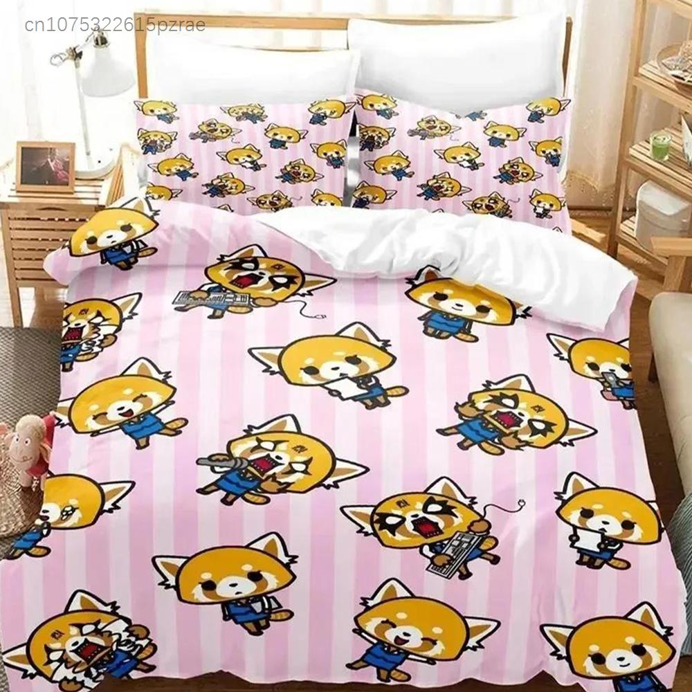 3D Print Anime Aggretsuko Bedding Set Duvet Cover Bed Set Quilt Cover Pillowcase Comforter King Queen Size Boys Adult Bedding