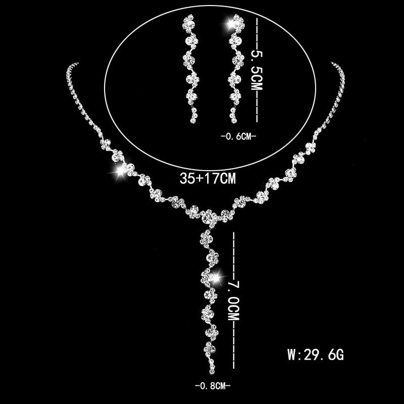 Conjunto de brincos de colar de diamante clássico, acessórios simples para noivas, vestido de noiva, acessórios para vestidos de noite, joias para banquetes de casamento, mulheres