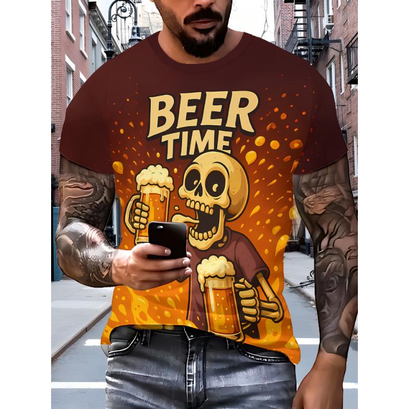 Modna męska koszulka z krótkim rękawem i okrągłym dekoltem z nadrukiem 3D, rozmiary plus, letnie casualowe T-shirty