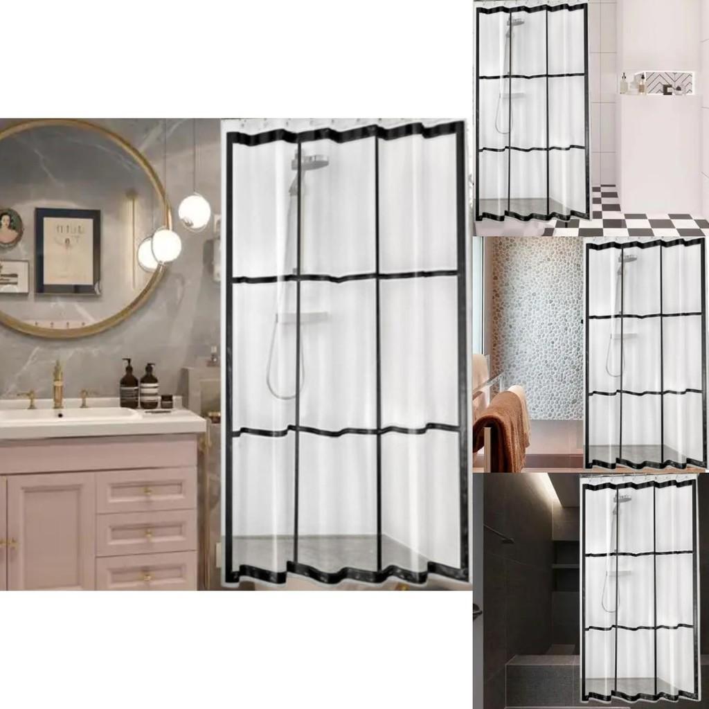 Checkered Pattern Rectangular Shower Curtain Peva Material With Antimildew Finish For Bathroom Decor