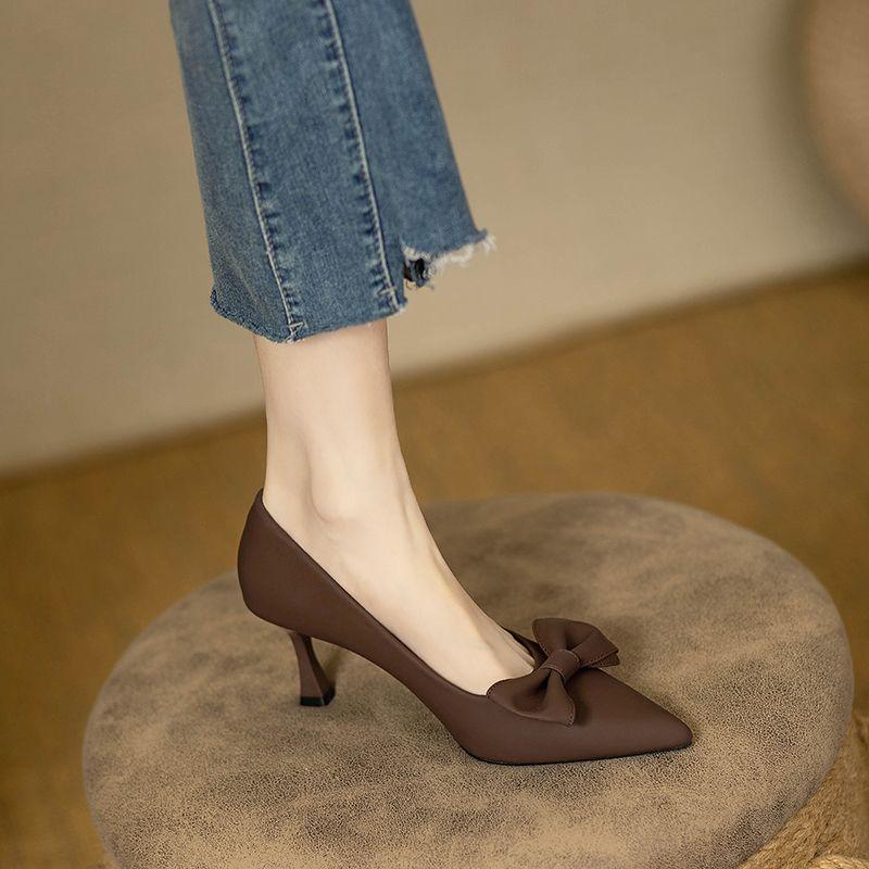 Fashion Retro High Heel With Bow Shoes for Women Pointed Toe Stilito Woman Pumps Summer 2025 Quick Delivery Discount 39 Slip On Footwear