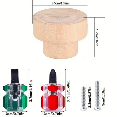 20pcs Natural Wood Cabinet Knobs Round Flat Top Kitchen Furniture Drawer Closet Door Pulls with Screws Mini Screwdriver