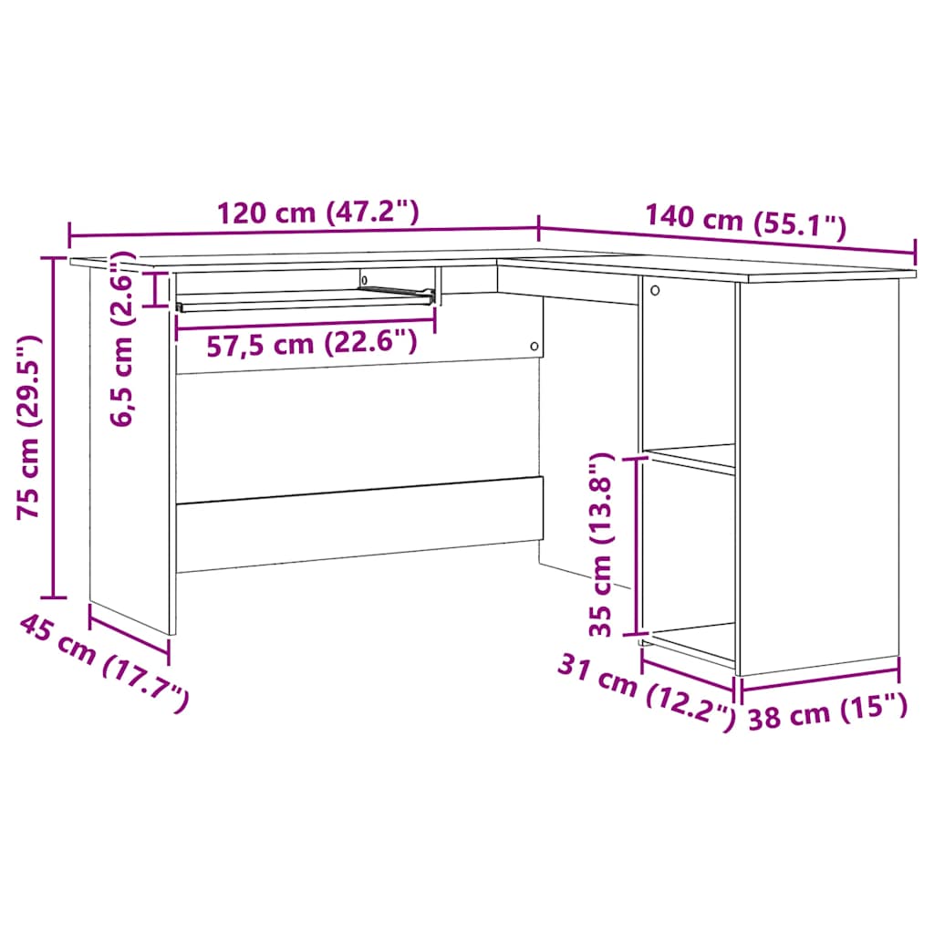 Artisan Oak Corner Desk 120 x 140 x 75 cm Particleboard