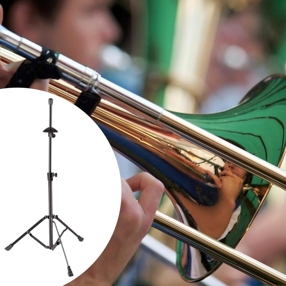 Folding trombone instrument stand (tripod structure, height adjustable, high stability, suitable for school, practice, and concerts) - Space-saving