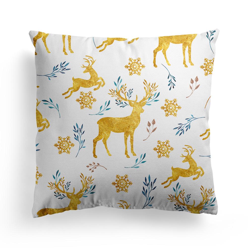 New Christmas Blue Watercolor Elk Pillow Cover  Decoration Holiday Gift Sofa Cushion  Bedroom Room Home