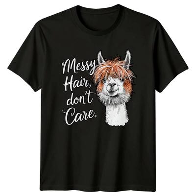 Messy Hair Don't Care Alpaca T-Shirt Sarcastic Graphic Tee