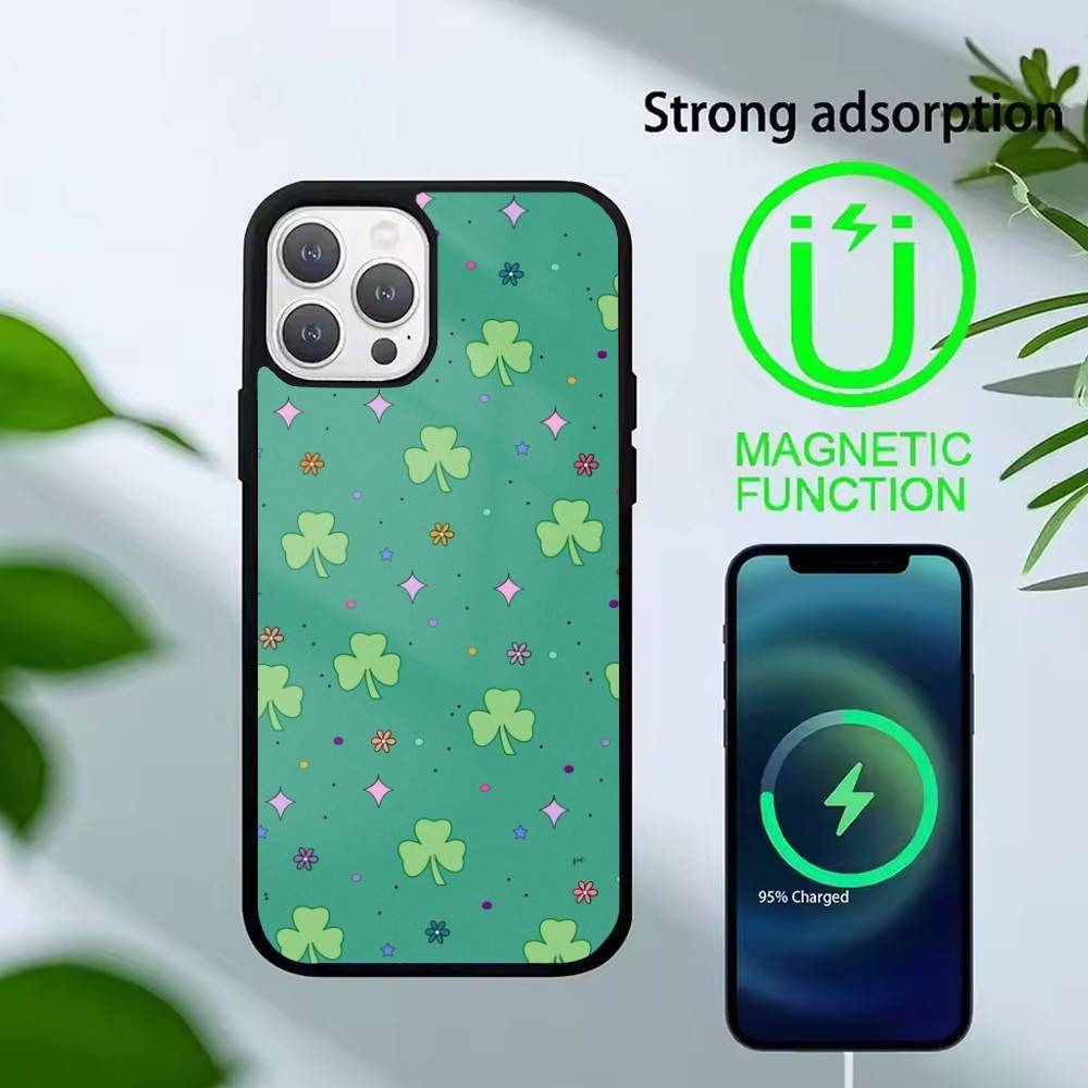 Four-leaf clover Phone Case For iPhone 17,16,15,14,13,Pro,Max,Plus,Magnetic For Magsafe Wireless Charging