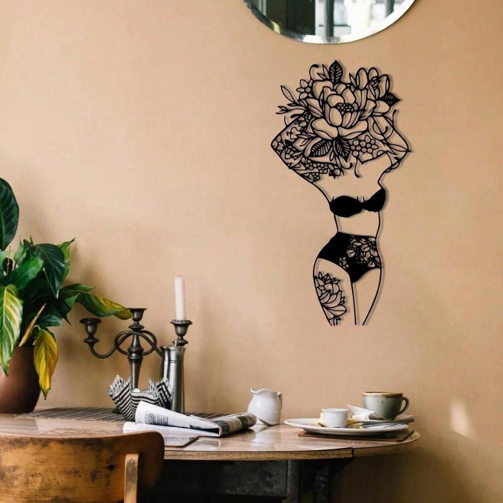 Florale Wandkunst aus Metall mit weiblichem Körper – Abstraktes lineares Figurendekor für Schlafzimmer und Badezimmer, minimalistisches Geschenkset für Zuhause, geeignet für moderne Wohndekoration