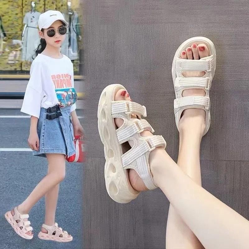 Girls sandals 2025 summer new foreign princess shoes girls open-toed beach shoes children soft-soled sports sandals