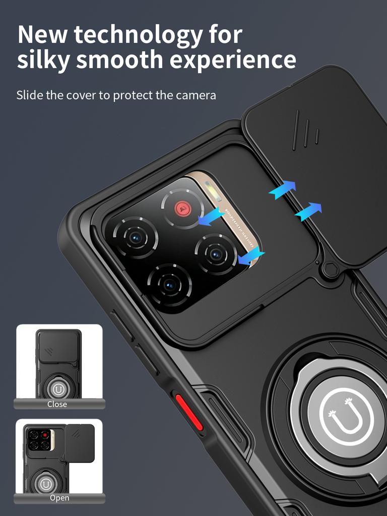 Anti-slip Armor Shockproof Case For ZTE Blade A56 Slide Camera Lens Protection Rotating Ring Stand TPU Frame Plastic Phone Cover