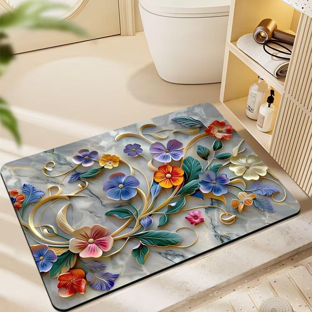 3D Stereoscopic Vision Flower Diatom Mud Bathroom Absorbent Floor Mat Kitchen 80x120cm