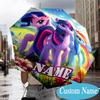 Custom Name Rainbow Pony Umbrella, 8-Rib Folding Umbrella, Lightweight Portable Design for Lovers, Friends, Perfect Gift for Birthdays