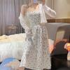 Gentle wind coffee break suspender dress women's summer new thin temperament high-end floral long skirt