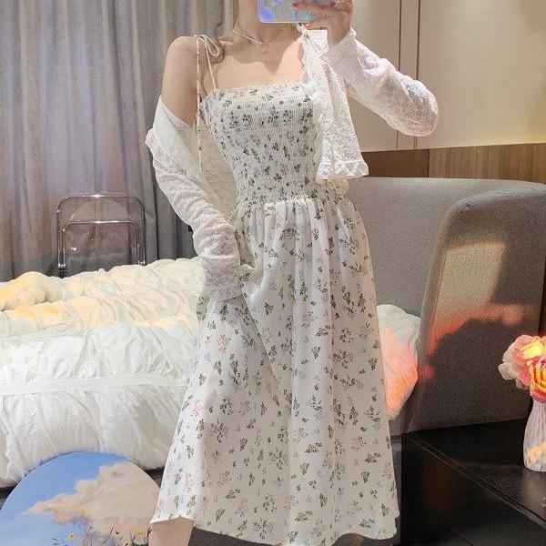 Gentle wind coffee break suspender dress women's summer new thin temperament high-end floral long skirt