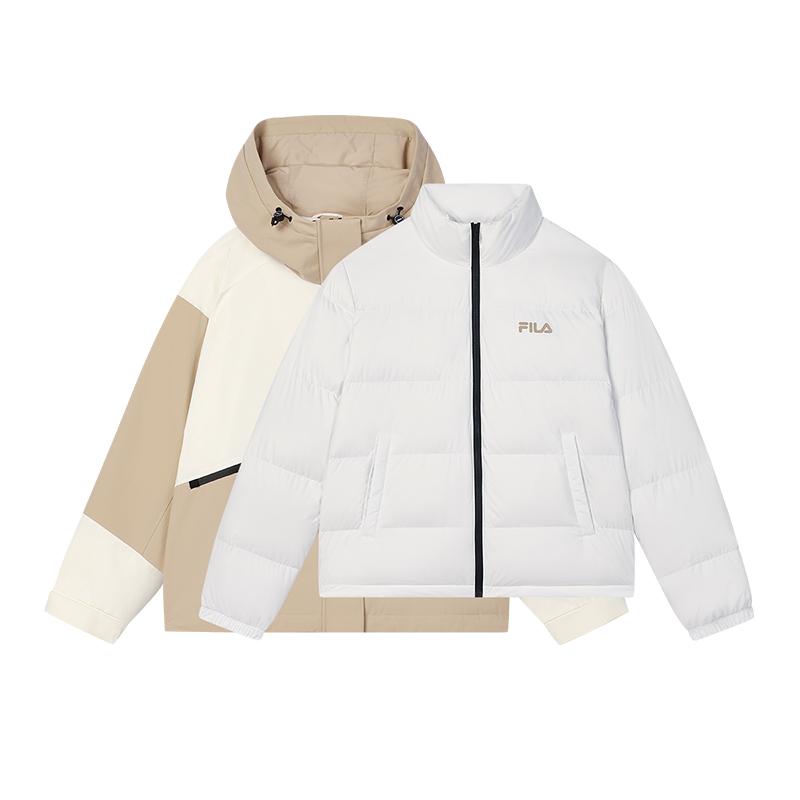 Fila Original Series Woven Hooded Long Sleeve Jacket Down Coat Women Jacket Khaki F11W449704FLK