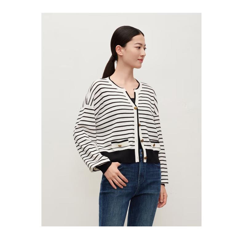 JZ ANNAKO Women's Striped Wool Blend Knit Cardigan