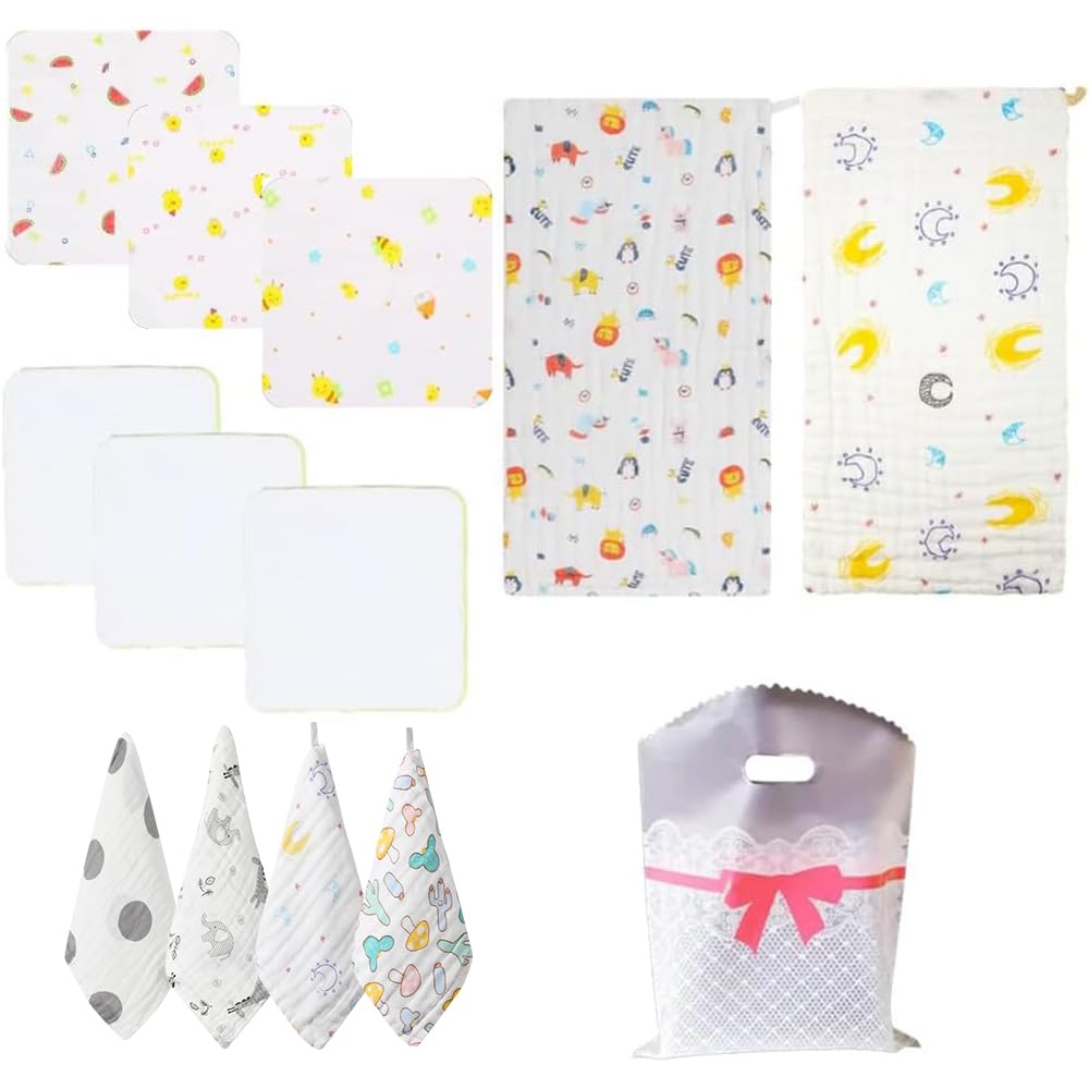 Gauze Baby Baby Baby with Baby Nursery Handkerchiefs, Towels, Gift, Prep, 12-Piece Set, 100% Cotton, Loops, Gift, Newborn, Girl, Boy,