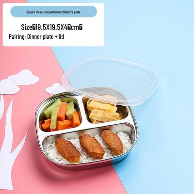 Wuhe Stainless Steel Divided Lunch Plate for Kids with Lid and Spoon