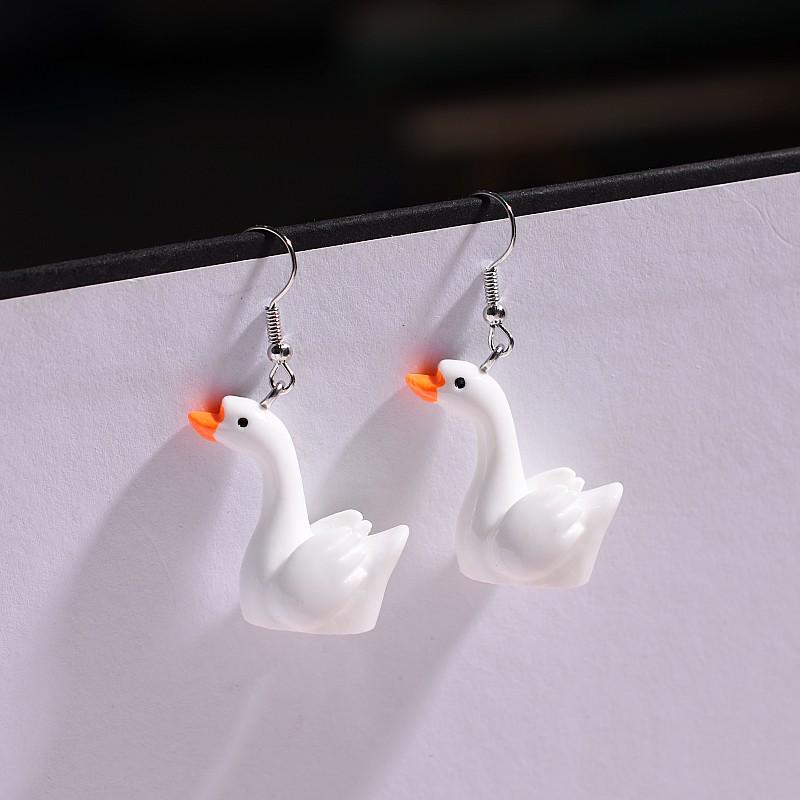 3D Resin Swan Earrings: Cute and Fun Animal Ear Hooks for Women