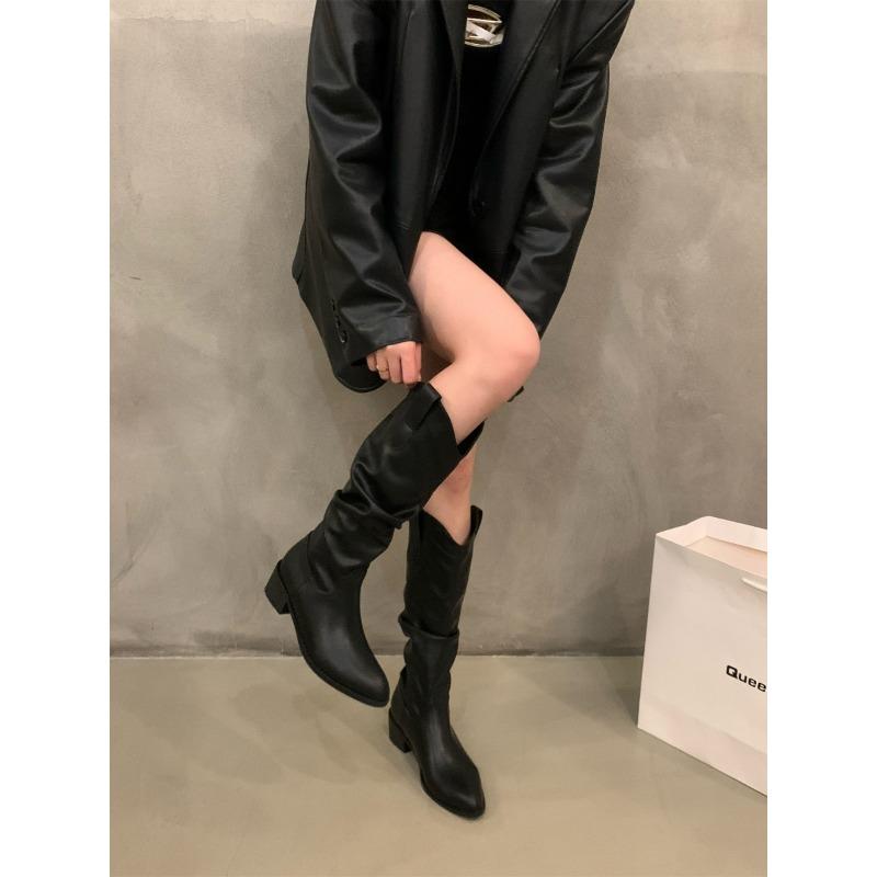 Thick heel retro brown mouth boots women's new fashion Maillard thin and tall stacking boots boots