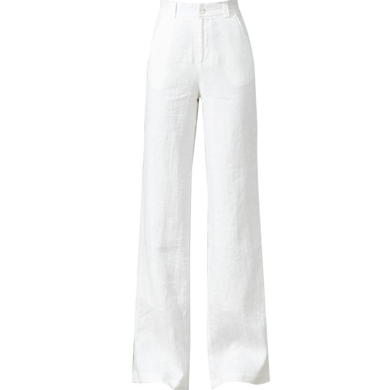 111% linen wide-leg pants for women, summer thin cooling high-waist loose casual pants, women's long pants, old money style linen pants