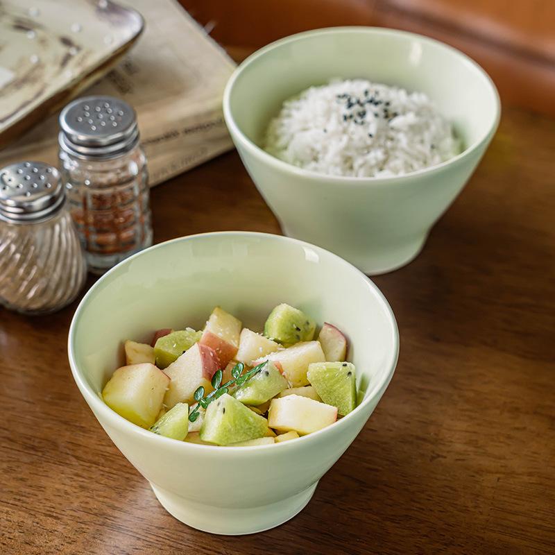 Cream Rice Bowl Ceramic Hat Bowl Salad Bowl Simple Tableware Tall Bowl Household Round Solid Color Bowl