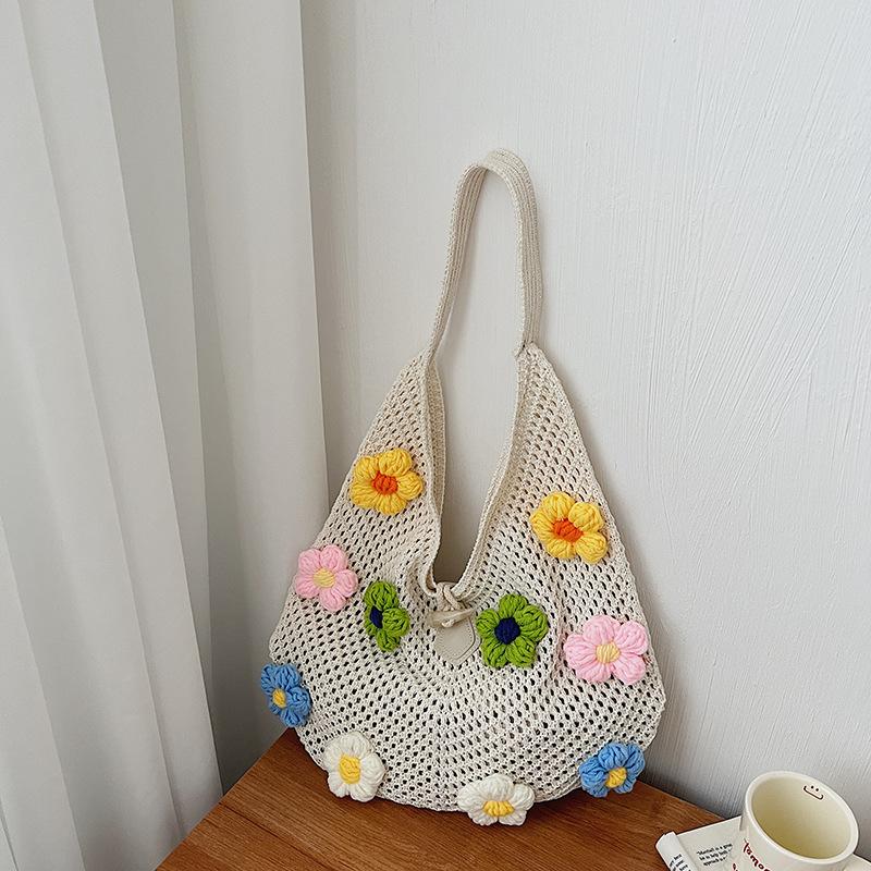 Новая модная плетеная цветочная сумка через плечо для женщин, деревенский стиль, повседневная женская сумка-шоппер большого объема для путешествий 41x2x46cm бежевый