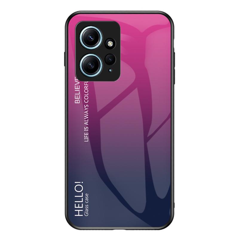 

For Xiaomi Redmi Note 12 4G Phone Case Tempered Glass+PC+TPU Gradient Cell Phone Cover Gradient Rose