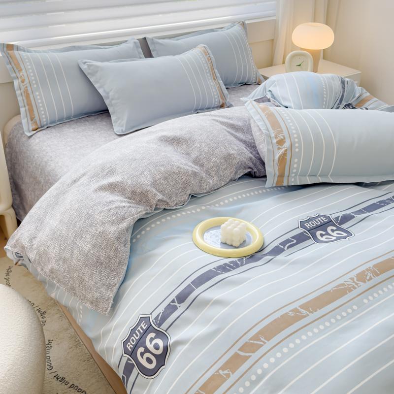 Sleeping Grid Warm Yang Velvet Soft and Comfortable Thick Brushed Print Four Piece Set