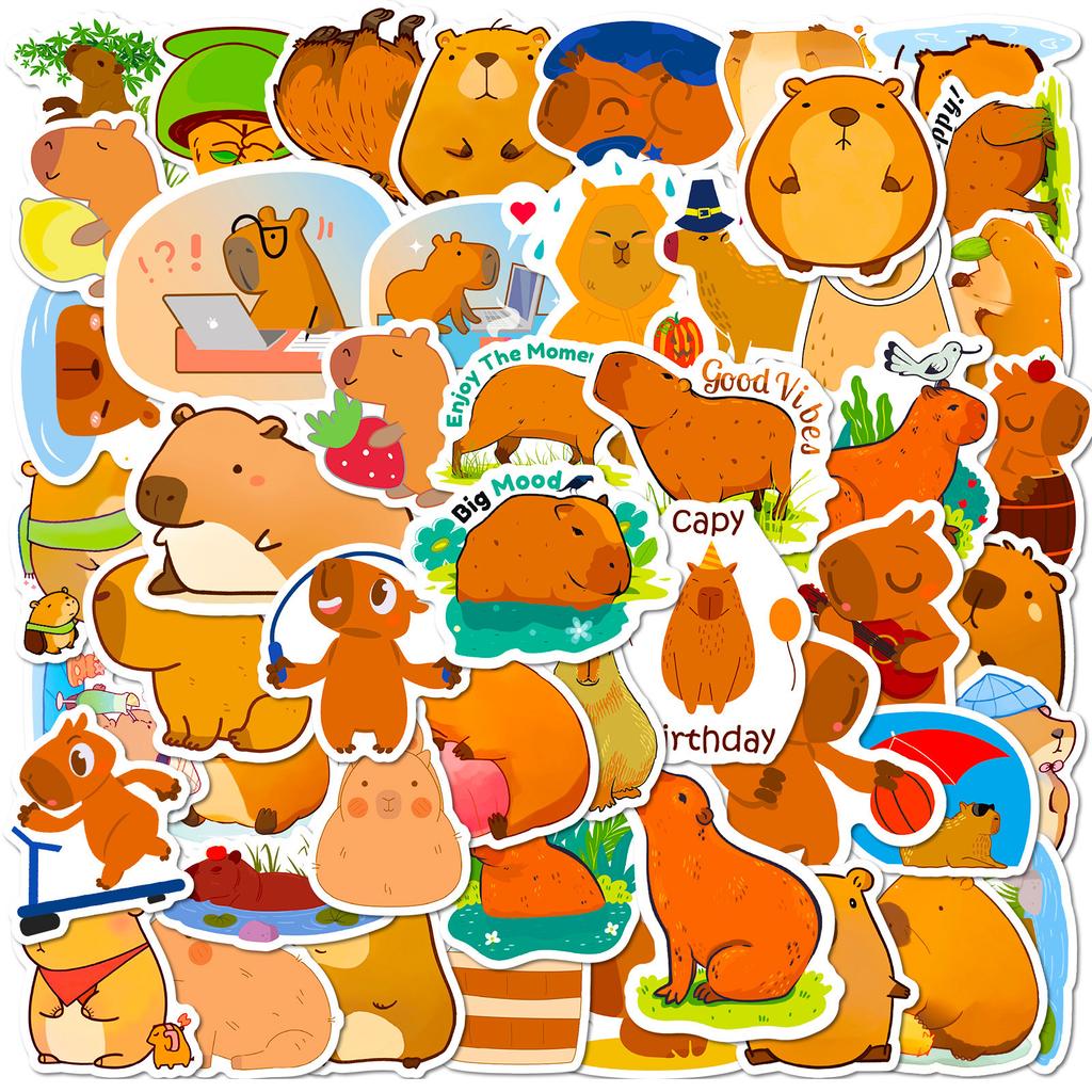 50 Capybara Stickers Cartoon Cute Cartoon Small Animals Children'S Stickers Diy Skateboard Luggage