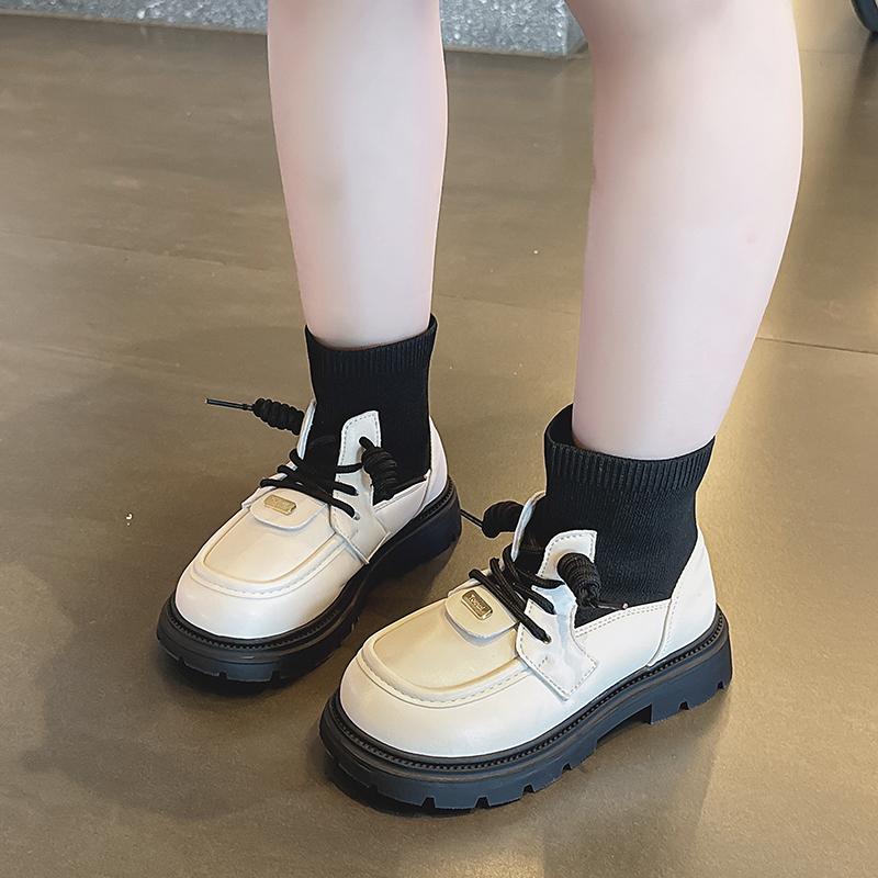 New Girls Socks Boots Black Beige Thick Bottom Kids Causal Fashion Boots Round-toe Patchwork Princess Children Shoes Non-slip