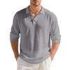 Men's Solid Color Lapel Long Sleeve Polo Shirt Loose Casual Business.