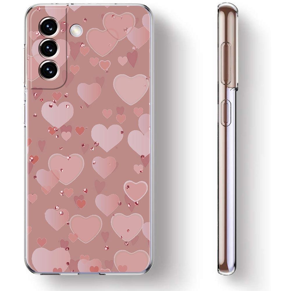 Gold Pink Rose Glitter Hearts Clear Phone Case For Samsung Galaxy S23 S22 5G S20 Ultra S21 FE 5G S10E S9 S8 S10 Plus Soft Cover