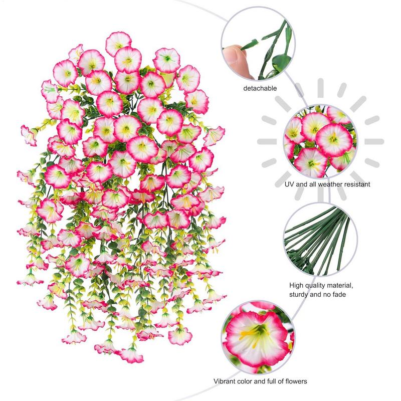 2pcs 75cm Home Decor Hanging Artificial Flowers UV-Resistant Fake Petunias Morning Glory Wall Flower Garland for Garden Wedding