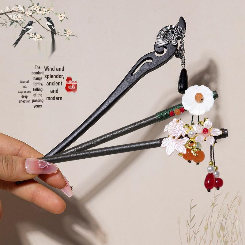 Chinese Wooden Tassel Hairpin for Hanfu - Ancient Style Hair Ornament and Gift for Women
