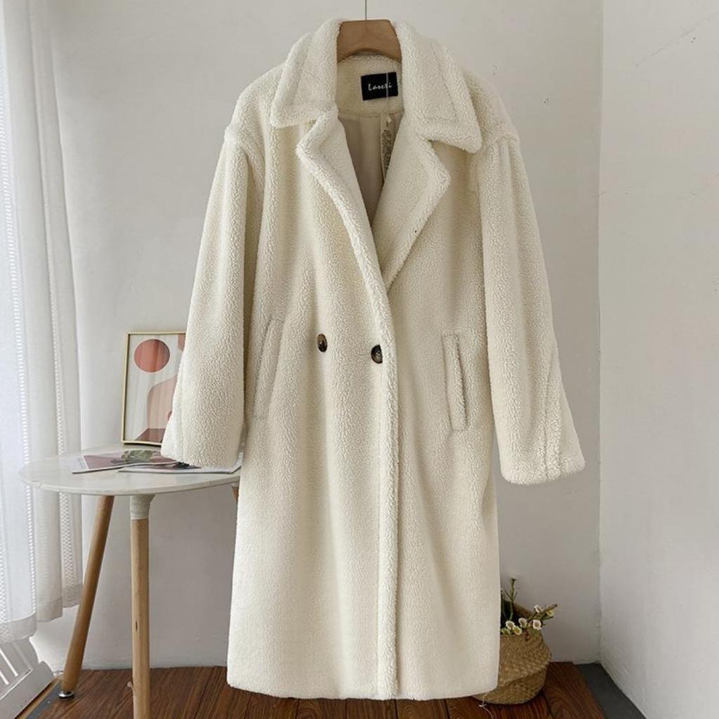 2024 Winter Long Faux Fur Coat Women Winter Lamb Fur Plush Coat Ladies Blazer Collar Lapel Fluffy Jacket Fashion Overcoat Elegant Outerwear