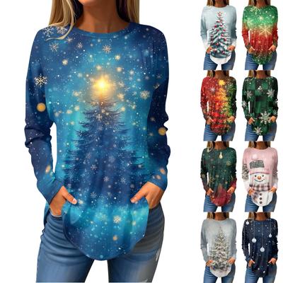Tee Shirts For Women Fall Casual Long Sleeve Shirts Sweatshirt Vintage Graphic Printing Top Pullover Christmas