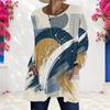Women Plus Size Round Neck Long Sleeve Abstract Printed Loose Longline T Shirt With Pockets