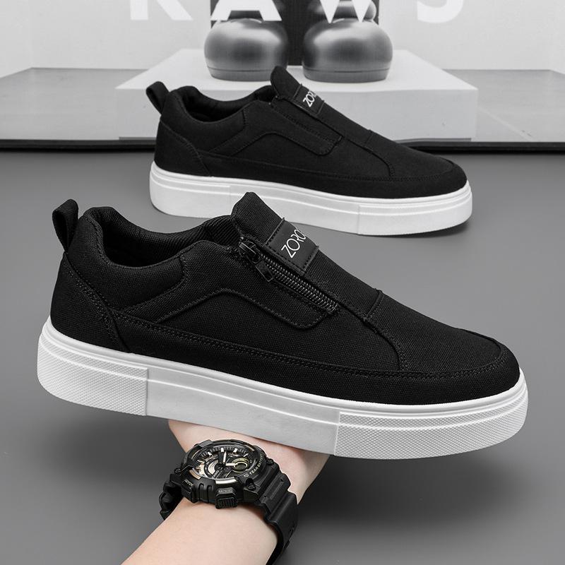 

Canvas shoes men s 2025 summer one-pedal zipper lazy driving breathable sports board shoes platform casual men 44