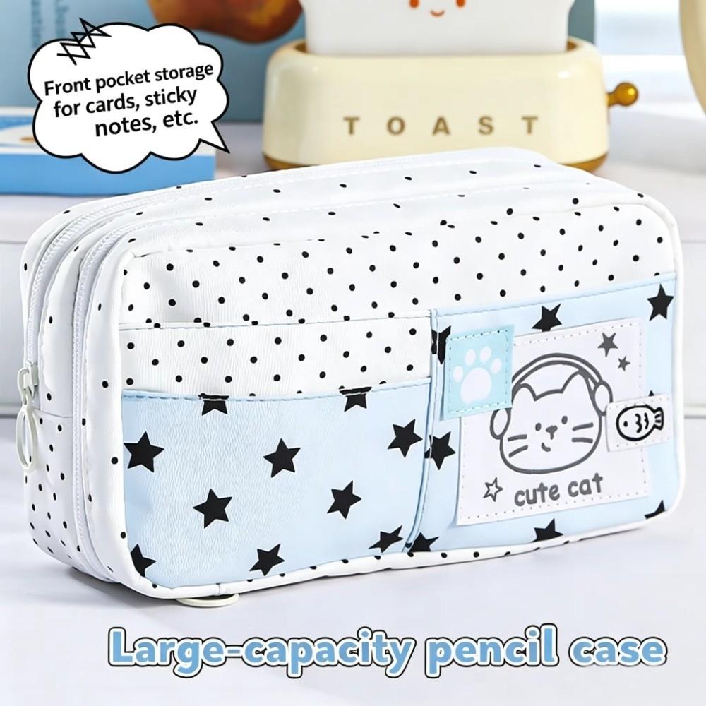 Multi-Layer Pencil Case Cat Pattern Stationery Bag Stationery Organizer Pen Bag Office