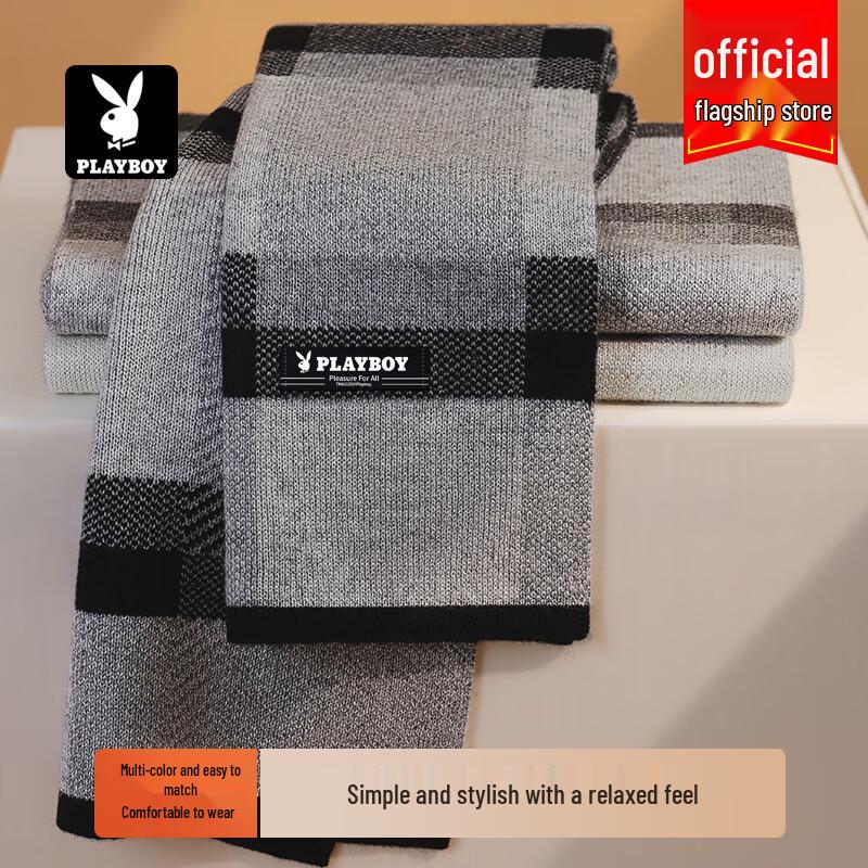 PLAYBOY Men's Warm Color-Block Wool Blend Scarf