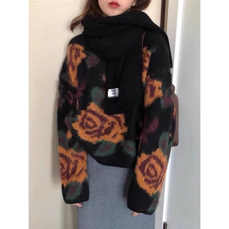 

Vintage Brocade Sweater Female Fall and Winter Thickened Outer Wear Loose and Lazy Style Knitwear Design Blouse Image color S(Suggested 37.50 kg-47.50 kg)