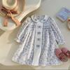 Girls Spring Vintage Butterfly Embroidered Dress With Peter Pan Collar Long Sleeve Elegant Kids Party Dress