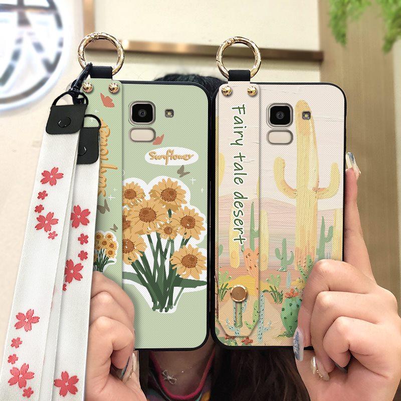 Oil Painting Anti-dust Phone Case For Samsung Galaxy J6 2018/SM-J600F Back Cover Wristband Fashion Design Kickstand Ring