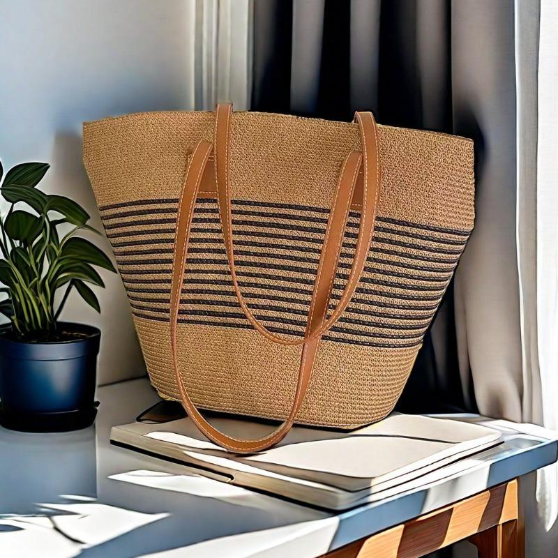 

Straw bag large capacity new versatile handbag shoulder beach bag straw bag bucket vegetable basket tote bag size [45 * 30 * 26]