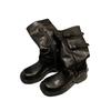 Height increase of 6cm~ 2025 Spring and Autumn new fashionable belt buckle square round head pleated medium tube knight boots women's autumn