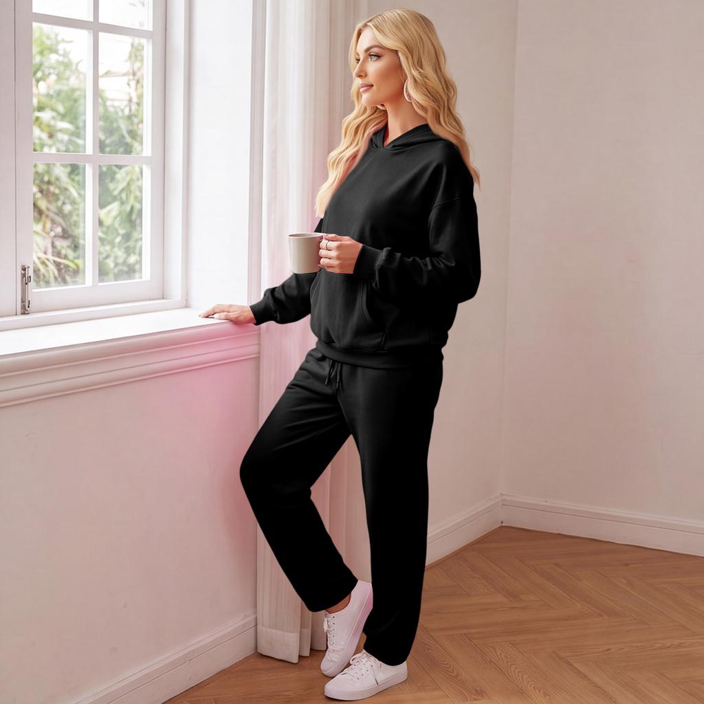 Women's Casual Warm Tracksuit Set with Hoodie and Jogger Pants for Fall and Winter
