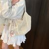 Summer Lace Bow Tote Bags Women Raffia Knitting Woven Shoulder Bag  Rattan Large Casual Crochet Shopping Bag Ladies Handbag